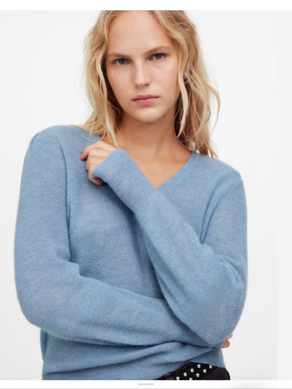Madewell Alpaca Sky Blue V-Neck Sweater